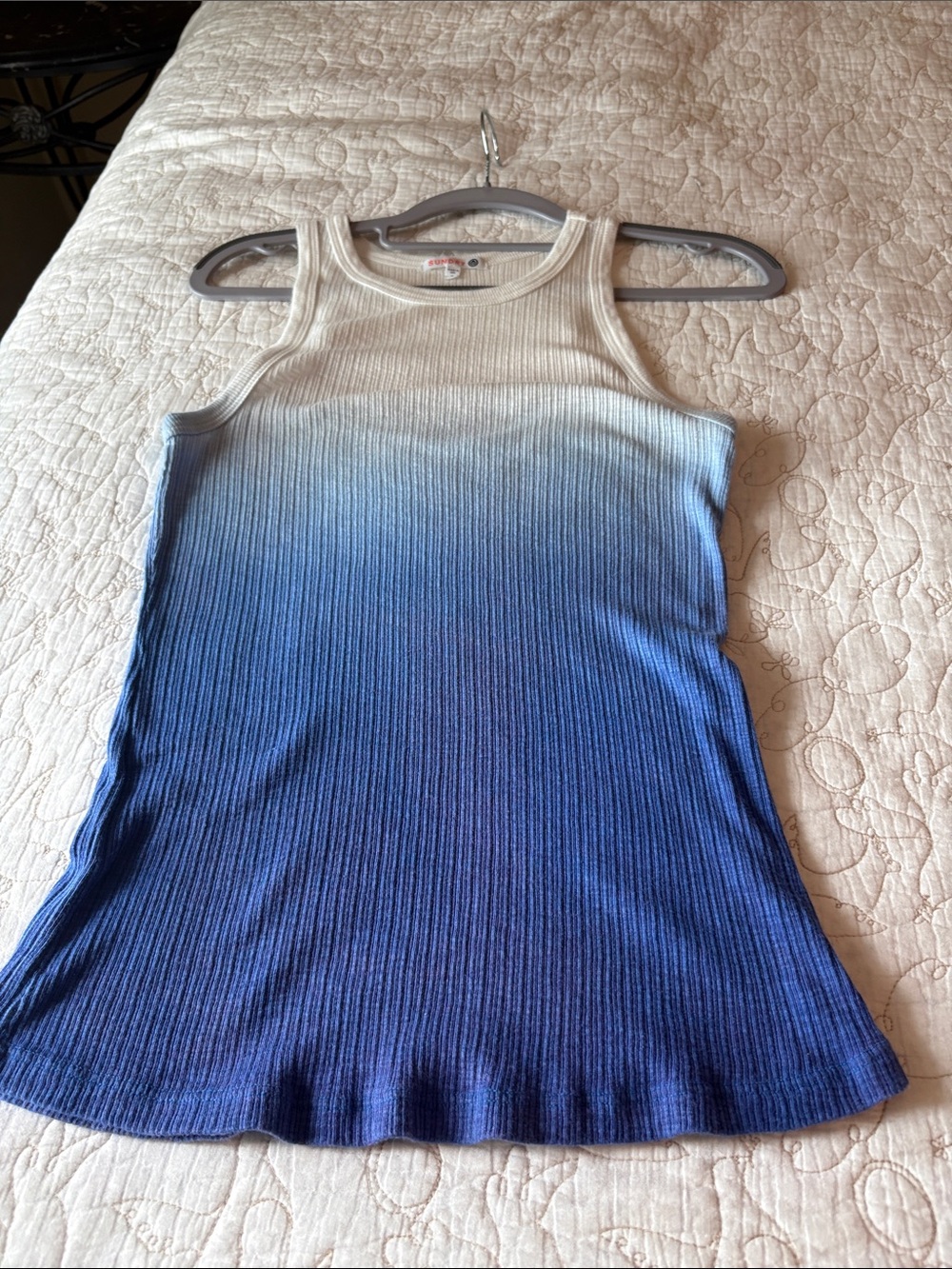 Sundry Ribbed Ombre Tank Dress - Blue/White